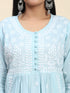 Chikankari Hand embroidery Round neck Dress with Pocket- Sky Blue